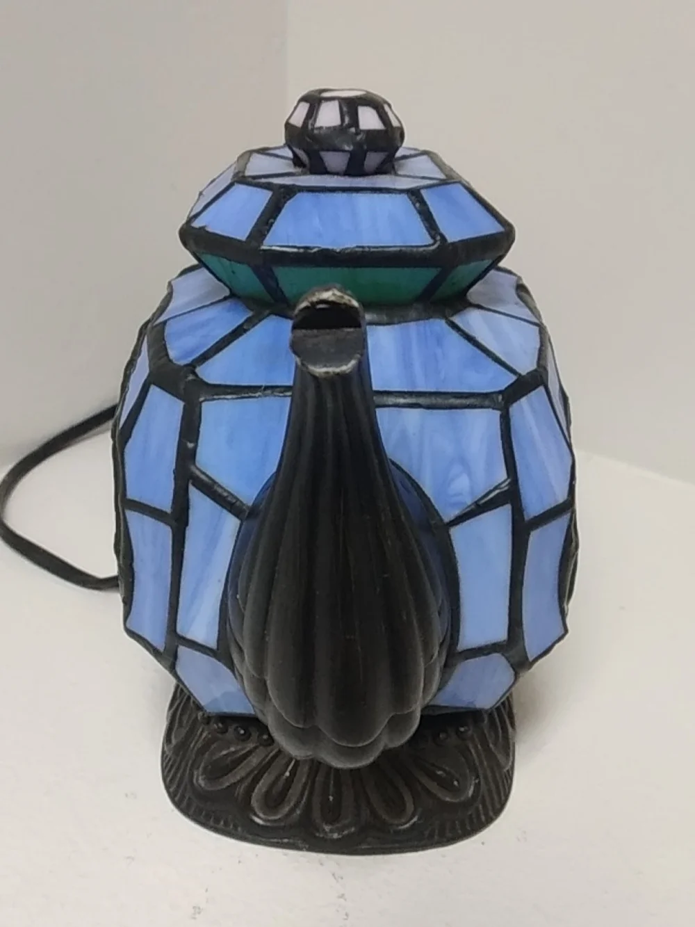 Tiffany Style Stained Glass Teapot Accent Lamp W/ Roses Nightlight Mood Light